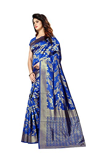 Image of Flosive Women's Present Kanjivaram Soft Silk Saree With Blouse (ROYAL BLUE)