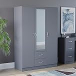 Vida Designs Riano 3 Door Mirrored Wardrobe | Grey | Bedroom Furniture | 170H x 115.4W x 53D cm | with Shelf & Hanging Rail | Large Capacity Storage