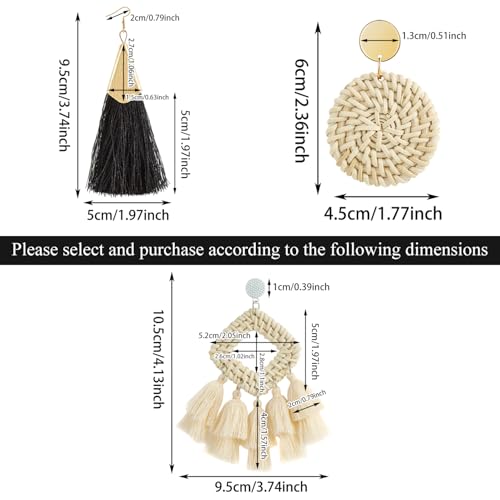 Ponpon 6-18 Pairs Earrings for Women, Lightweight Summer Earrings Straw Earrings Fashion Geometric Statement Hoop Dangle Drop Earrings for Women2