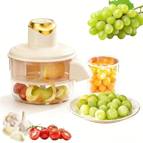 Electric Grape Peeling Device, Automatic Cordless Garlic & Fruit Peeler with 304 Stainless Steel Blades, USB Rechargeable Skin Remover Tool for Tomato Cherry Small Fruits (White)