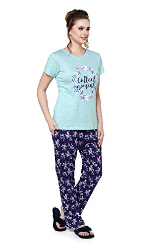 Image of Evolove Women's Cotton Round Neck Short SleevesNight Suit Set /Top Pyjama Set Super Soft Comfortable (Nightsuit-Round-HS-4)