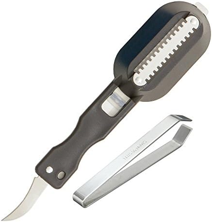 Ken Stainless Steel Fish Bone Remover Tweezers and Fish Scale Scraper with a no Mess Safety lid and a Multipurpose Cutting & Gutting Knife (Black)