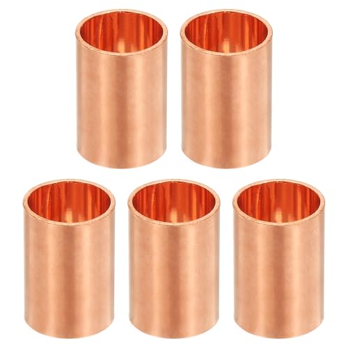 PATIKIL 3/8 Copper Coupling Fittings with Sweat Ends, 5 Pcs Straight Copper Pipe Fitting Coupler Without Stop Solder Connection Welding Joint Connector for HVAC Air Conditioning