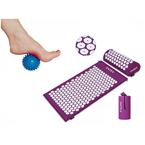 PetrolScooter Acupressure Mat Pillow Set & Travel Bag Massage Ball Muscle Back Neck Shoulders Legs Chest Pain Stress Tension Relief (Purple & White)