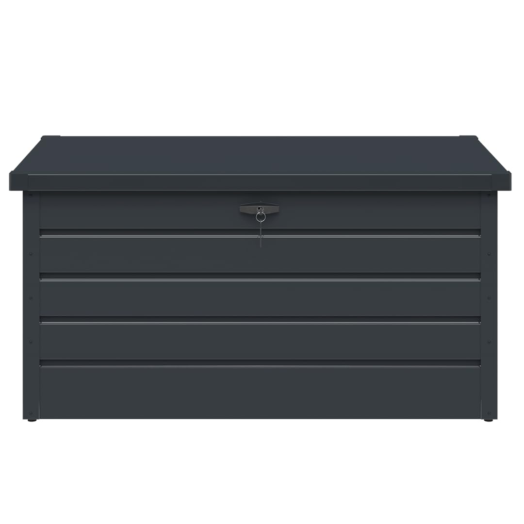 STEELSØN Dorado Gartenbox aus verzinktem Metall 350 Liter – Outdoor Box wasserdicht Anthrazit – Auflagenbox abschließbar mit klappbarem Deckel – Aufbewahrungsbox Garten/Balkon/Terrasse 120x62x63 cm