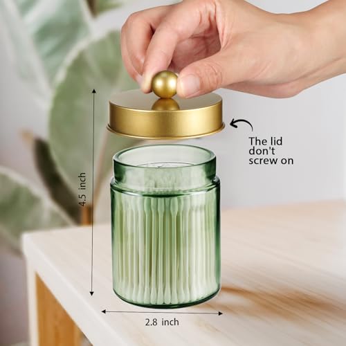 Amolliar-Green-Glass-Apothecary-Jar-Qtip-Holder-Bathroom-Decor-Gold-1Pack-Bathroom-Canister-With-Metal-Lid-Q-tip-Dispenser-Holder-for-Cotton-Balls-Cotton-Swabs-Floss-Picks-Vanity-Makeup-Organizer