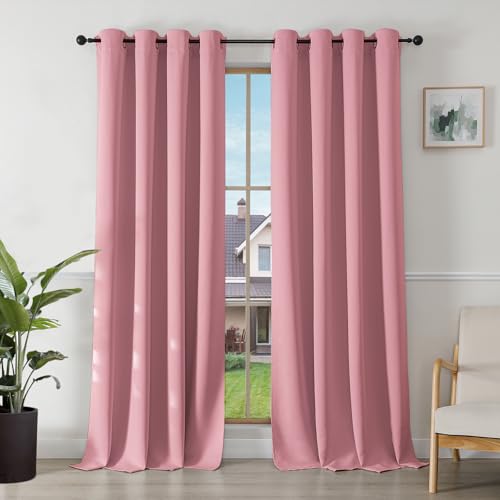 Image of Joydeco Blackout Curtains for Bedroom 55 x 96 Inch, Eyelet Thermal Insulated Energy-saving Drapes for Room Darkening Light Filtering, Long Window Treatments 96 Inch Drop, 2 Panels - Dream Pink