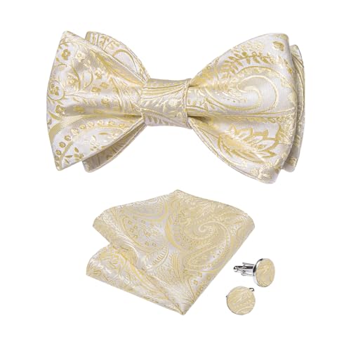 Image of DiBanGu Mens Silk Self Bow Tie Set 4PCS for Tuxedo Wedding