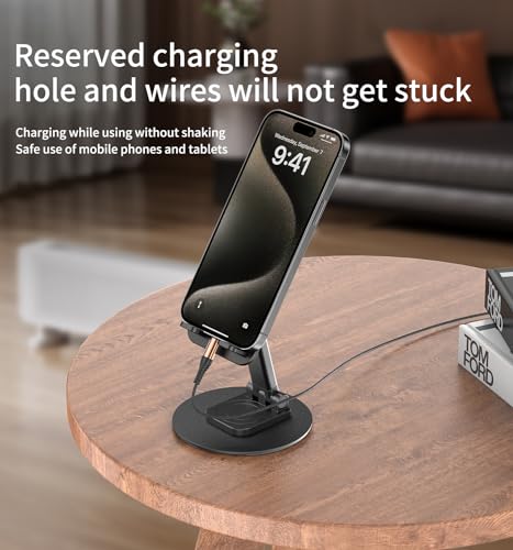 Image of 360 Rotating Cell Phone Stand for Desk | Adjustable & Foldable Phone Holder, Aluminum Desktop Phone Stand with Anti-Slip Base, iPad Stand for Desk