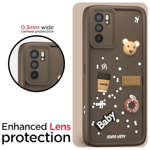 Image of Pikkme Back Cover for Oppo Reno 6 5G | Cute Fun Cartoon 3D Bear Silicone Full Body Protection Bumper Cover (Brown)