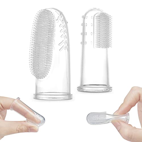 Image of haakaa Silicone Baby Finger Toothbrush Set -360º Bristle for Baby Oral Gum Cleaning| Baby Teething Training| Newborn Oral Massager, BPA Free,2PK - 0m+Babies - Clear