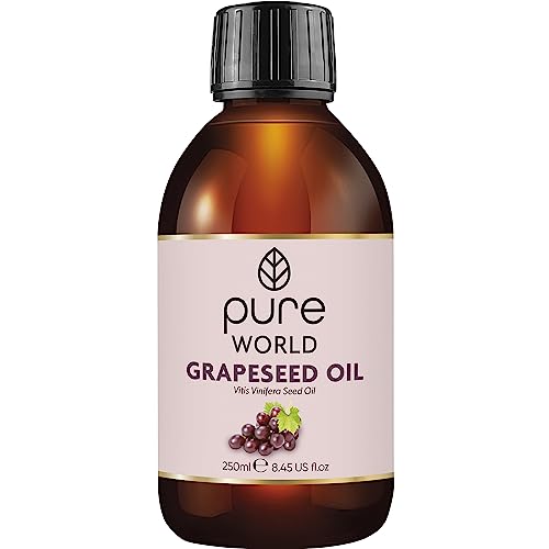 Pure World Natural Grapeseed Oil 100% Pure and Undiluted. 250ml. Premium Italian Quality Grapeseed oil Aromatherapy Massage Skin Nails Body and Face Edible Vegan