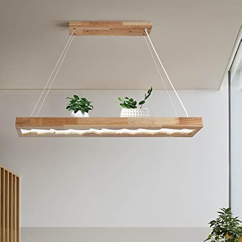 minifair Led Wooden Pendant Light,dimmable Wood Rustic Hanging Lamp for Dinning Table,Height Adjustable,40W,100 CM Cover