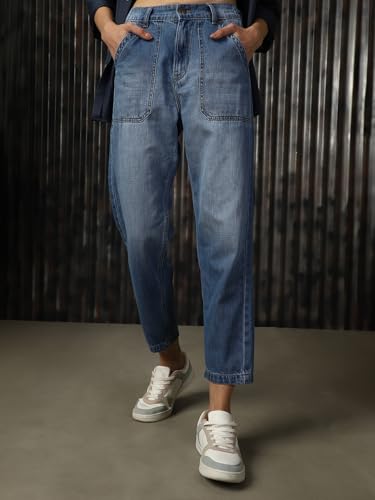 Image of High Star Women Cotton Washed Mom fit High-Rise Jeans