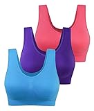 3 Pack Womens Plus Size Padded Wirefree Sleep Bra XX-Large Deep Purple Watermelon Acid Blue