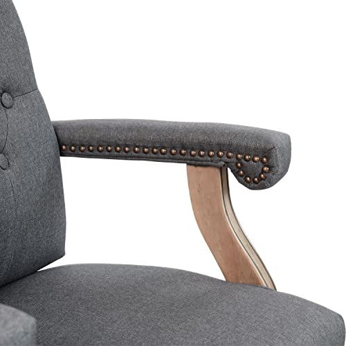 Flash Furniture Derrick Traditional Office Chair - Gray Fabric Tufted Swivel Office Chair - Home Office Desk Chair With Driftwood Base #TOP5