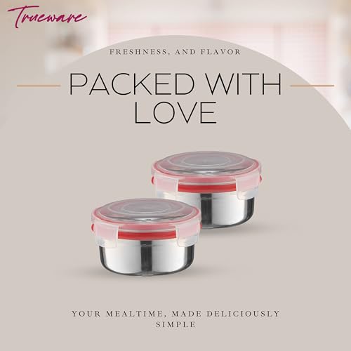 Image of Trueware Clip N Close Smart Lock Stainless Steel Lunch Box | Durable, Airtight, BPA Free, 100% Food Grade | Versatile | for Office, for Men and Wowmn | 350 ml Each | Set of 8