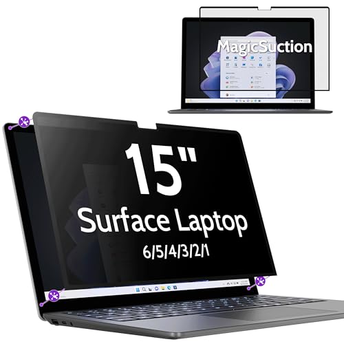 Image of Peslv Privacy Screen for 15 Inch Surface Laptop 6 /5 /4 /3 /2 /1, MagicSuction Removable Anti Spy Black Protector, Glare Blue Light Filter for Microsoft Laptop Computer Monitor