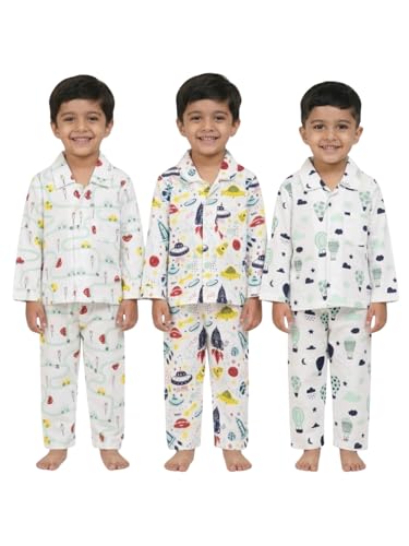 Image of The Mom Store Kids Cotton Night Suit for Boys and Girls | Breathable Night Dress for Kids Boys and Girls | Printed Nightsuit Pajama Set | Comfortable All-Season Sleepwear for Daily Use | Combo Set