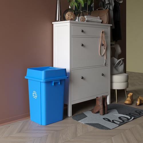 Image of 19 Gallon Blue Square Commercial Trash Garbage Can with Lid | Outdoor Office Restaurant School Kitchen