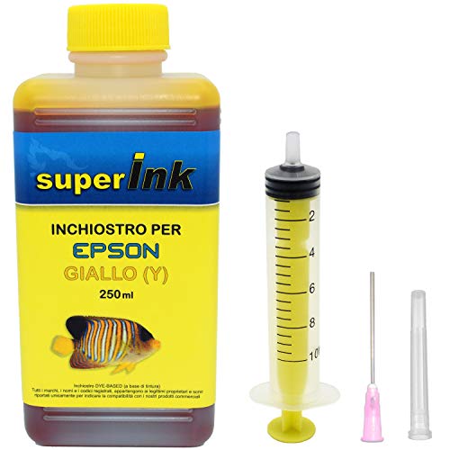 250ml-Amarillo-Tinta-superInk-especifica-para-la-Recarga-de-Las-impresoras-de-Epson-jeringa-10ml-con-Aguja-y-Tapa