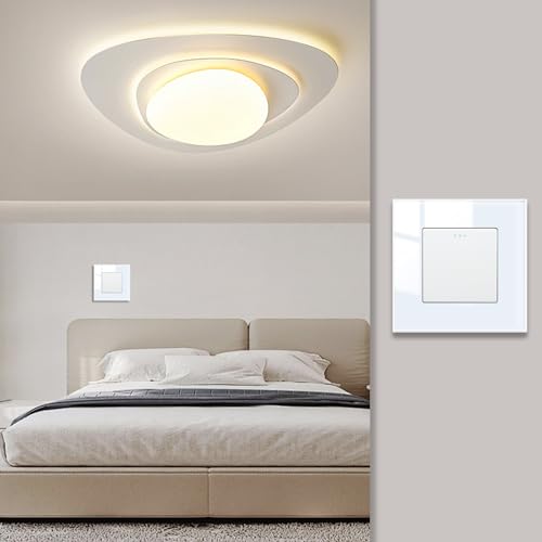 JIMEIDA Light Switch Glass White 1 Gang 2 Way Rocker Button Switch Modern Crystal Wall Panel,10A,250V, 1-Gang,2-Way - Image 3