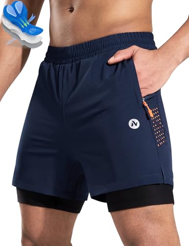 Nepest Men's Mountain Bike Shorts 4D Padded Cycling Bicycle Biker Riding Gel MTB Shorts Zip Pockets Navy Blue L
