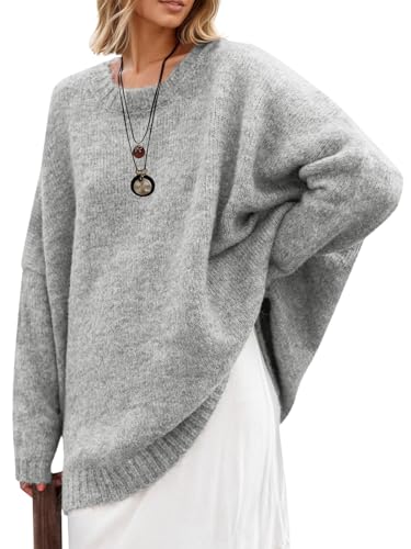 Saodimallsu Womens Oversized Tunic Sweaters Crew Neck Long Sleeve Fall Casual Slouchy Knit Pullover Tops