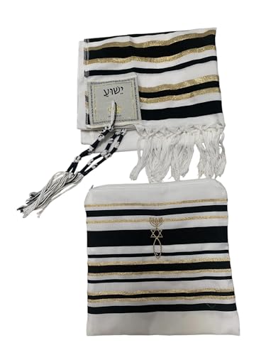 Black and Gold Stripes Messianic Tallit Talit Prayer Shawl 22"x72" with matching Bag4