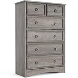 LGHM Modern Dressers for Bedroom with 6 Drawers, 6 Drawer Dresser, 44.33' Tall Chest of Drawers Closet Organizers & Storage Clothes - Easy Pull Handle, Textured Borders for Living Room, Hallway, Gray