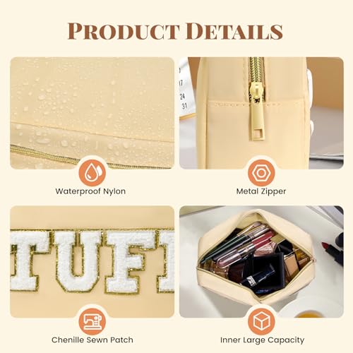 CasaCulina 4Pcs Preppy Makeup Bags Set, Cute Varsity Makeup Pouchs, Travel Cosmetic Bags Sewn with Skin/Hair/Face/Stuff Chenille Letter, Portable Nylon Zipper Toiletry Pouch Gifts for Girls Women