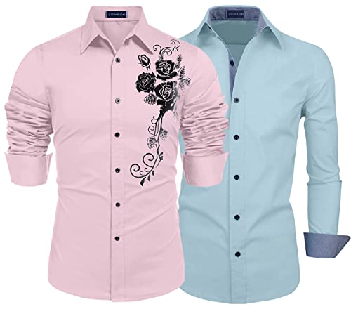 Image of Zombom Combo of Men Cotton Polyester Blend Regular Fit Full Sleeve Casual Shirt Pack of 2