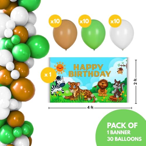Image of Wanna Party Jungle Theme Decoration Birthday Balloons Arch Kit Set Happy Birthday Backdrop Banner for Boys Girls Jungle Theme Birthday Decorations Items