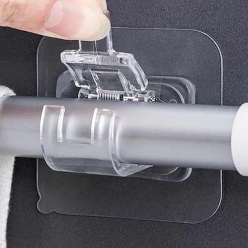 Image of 4 Pack No Drill Curtain Rod Brackets Self Adhesive Curtain Rod Holder Hooks Curtain Rod Hooks Heavy Duty Curtain Hangers for Home Bathroom Hotel Wall Mount Rod Support Without Drilling