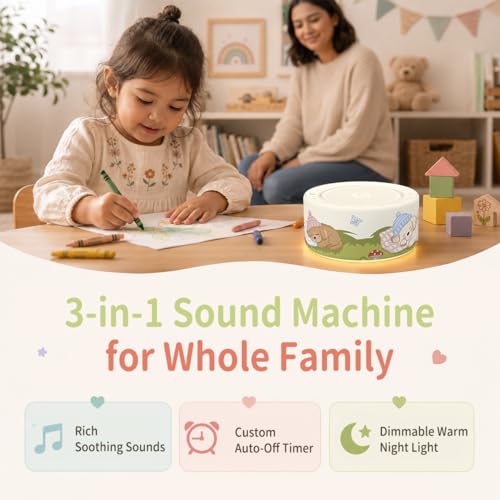 Image of Kipcush White Noise Machine for Baby & Adults, Sleep Sound Machine with 30 Soothing Sounds, 8-Color Night Light, Memory Function, White Noise for Sleeping, Nursery, Office, Travel, Relaxation