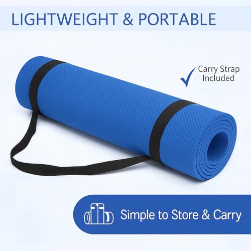 Image of Yoga Mat for Women and Men 4mm with Carry Strap EVA Material Extra Thick Exercise Mat for Workout Yoga Fitness Pilates and Meditation, Anti Tear Anti Slip For Home & Gym Use (Blue)