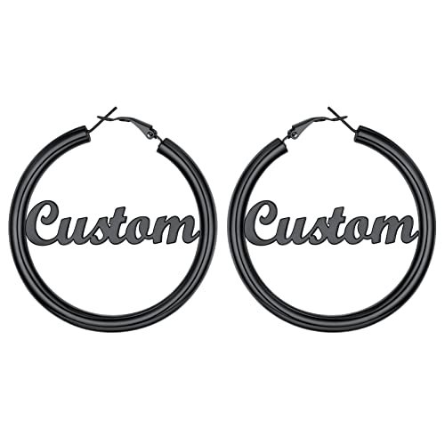 Image of Stainless Steel Chunky Hoop Earrings For Women, Minimalist and Chic, Black /Gold Plated, Round Hoops Earrings Hypoallergenic, Size: 30mm /40mm /60mm /80mm, Come with Box