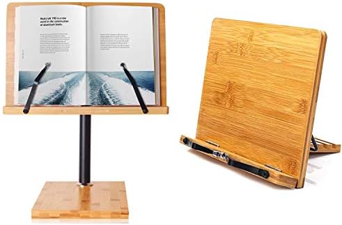 Bamboo Book Stand Cookbook Holder Reading Desk Bookrest With 5 Adjustable Height Foldable Tray And Page Paper Clip Portable Sturdy Bookstands For Textbook