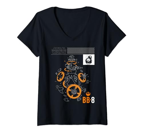 T-shirt Star Wars BB-8 femme col V vêtement science-fiction motif les derniers jedi