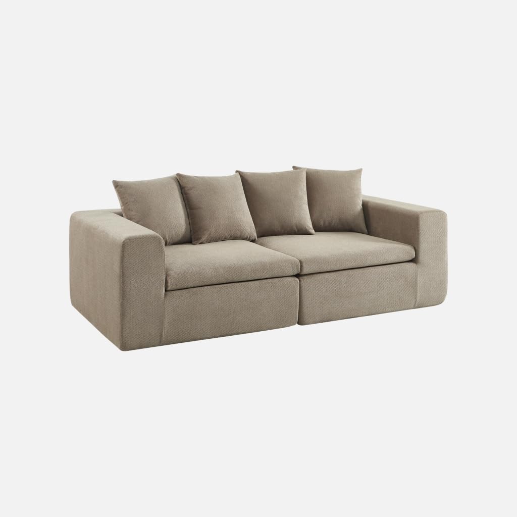 Sofá modular de tela chenilla de 3 plazas beige oscuro ideal para tardes de cine en casa
