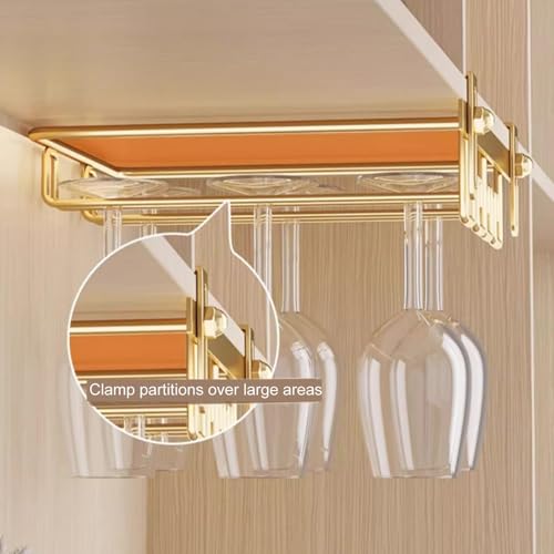 KASTWAVE Wine Rack Wall Mounted, 4 Rows Gold Wine Hanging Glass Holder, Storage Hanger Metal Organizer, Under Cabinet Stemware Rack Wine Glass for Bar Kitchen Cabinet