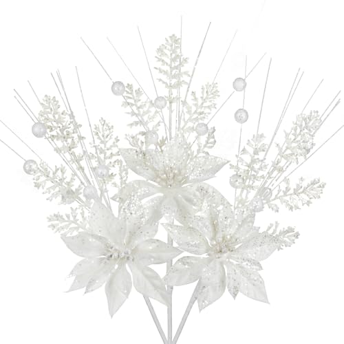 Oairse 3er-Set Künstlichen Weihnachtsblumen Glitzer Kunstzweig...