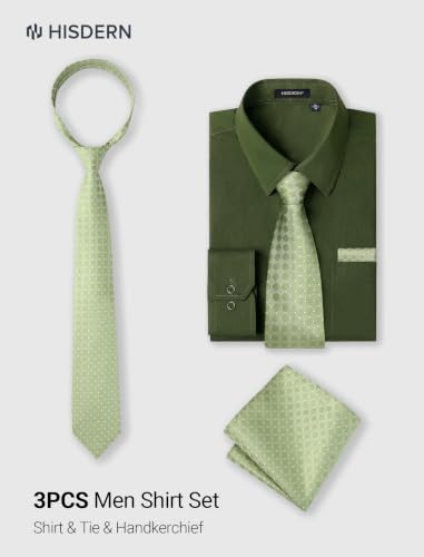 Image of HISDERN Mens Dress Shirt with Tie Pocket Square Set Classic Button Down Shirt Matching Tie Long Sleeve Shirts