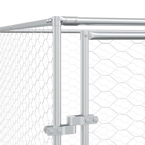 vidaXL Outdoor Hundezwinger, Hundehütte mit abschließbarer Tür, Hundekäfig für den Außenbereich, Hühnerstall Hundezaun Hundeauslauf, Silbern Verzinkter Stahl