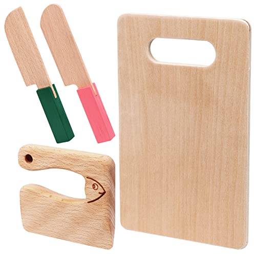 Image of VAIPI 4 Pcs Wooden Kids Knives Cooking Utensils for Kitchen Cooking Children's Safe Knives Kids Cute Kitchen Tools with Rectangle Cutting Board for Cooking Kitchen Veggies Lettuce Fruits Salad Cake