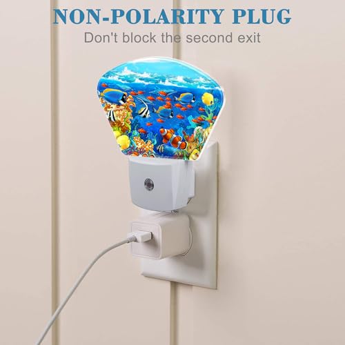 Image of Cartoon Underwater World Night Light for Kids, Tropical Fish LED Night Light Plug into Wall with Dusk to Dawn Sensor for Girls Boys Women Men Room, Hallway, Kitchen, Bathroom, Stairs Decor