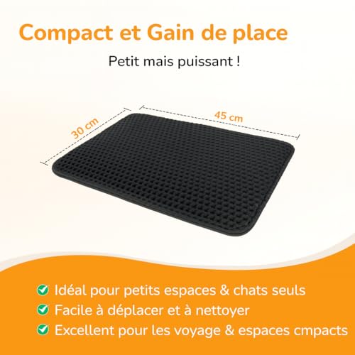 LINUMA® Katzenklo Matte 60x40cm Schwarz, Katzenstreu Matte, Katzenmatte Katzenklo, Matte Katzenklo Unterleger, Katzenstreumatte, Matte Katzenklo, Decken & Möbel für Katzen