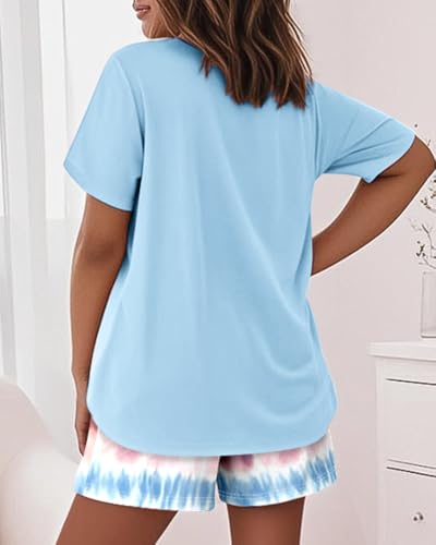 Image of CHICME Pajamas Set for Women 2 Piece Pjs Lounge Set Soft Short Sleeve Tops and Sleep Shorts with Pocket