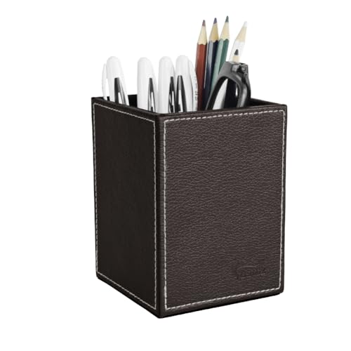 Image of Pen Pencil Holder Cup Container PU Leather Desk Organizer Stand Decor Brush Scissor Holder Decoration Office Desk Home School