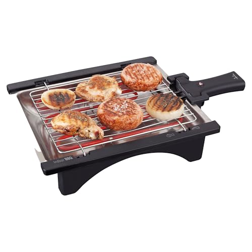 JATA BQ95   Barbacoa Eléctrica 2000 W sin Humo con Parrilla Ajustable 2 Alturas, Bandeja de Agua Antihumos, Grill Desmontable Fácil Limpieza, Superficie 28x22 cm